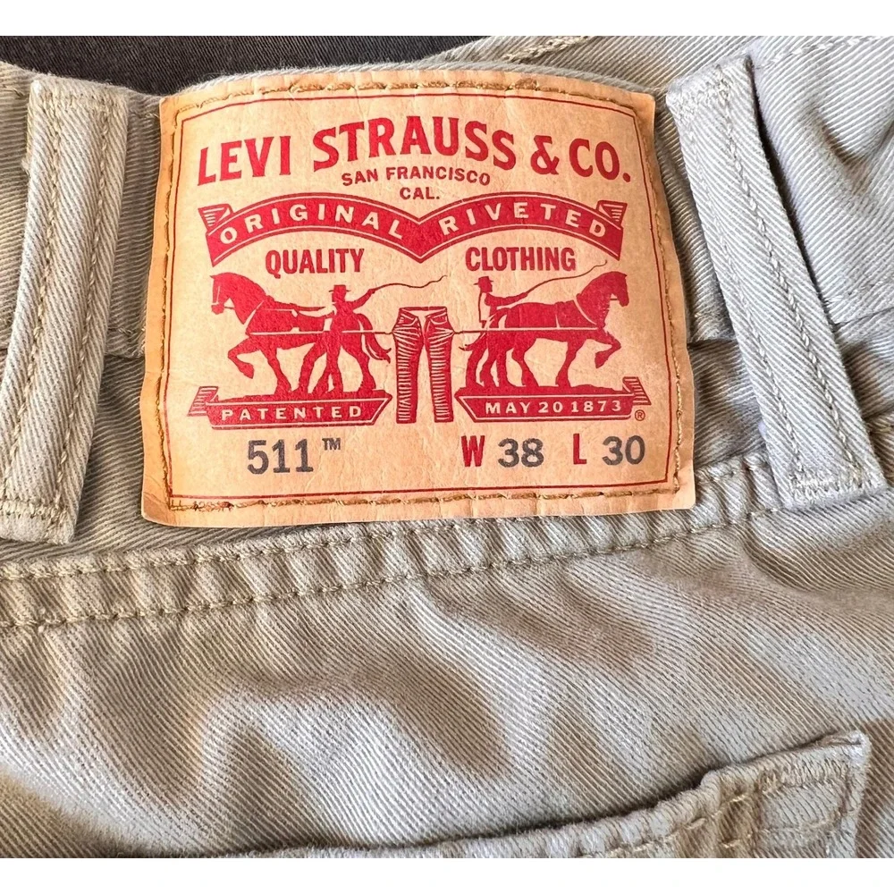 Levis 511 Slim Fit Khaki Pants Mens 38x30 Tan Cotton Chino Trousers 540196‎
